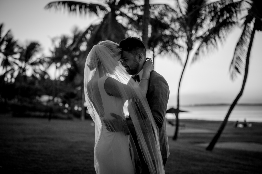 White wedding photoshoot at Hilton Fiji Beach Resort and Spa by Cheer Wedding Photography