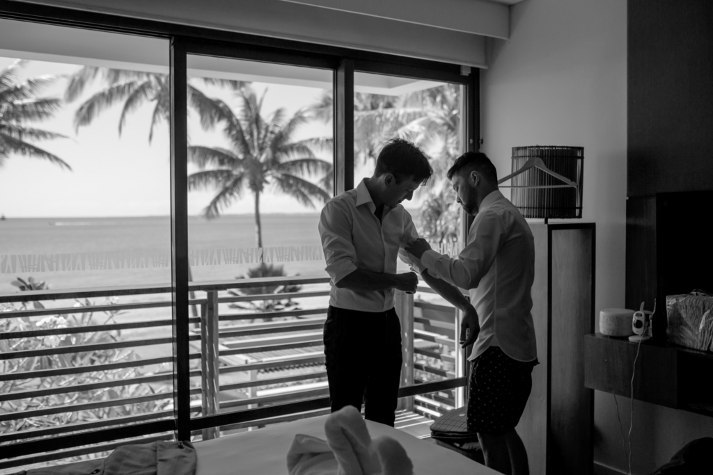 White wedding photoshoot at Hilton Fiji Beach Resort and Spa by Cheer Wedding Photography Black & White