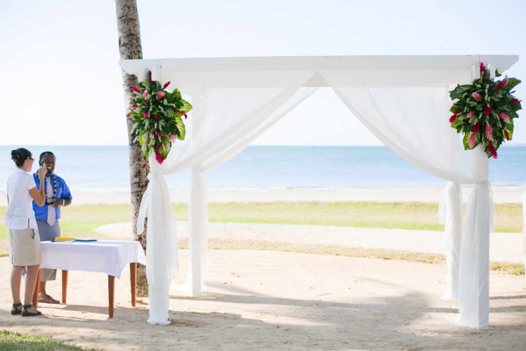 White wedding photoshoot at Hilton Fiji Beach Resort and Spa by Cheer Wedding Photography