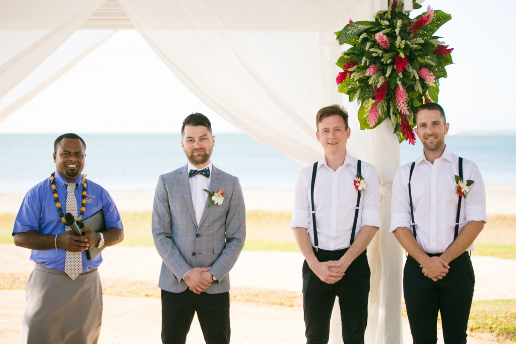 White wedding photoshoot at Hilton Fiji Beach Resort and Spa by Cheer Wedding Photography