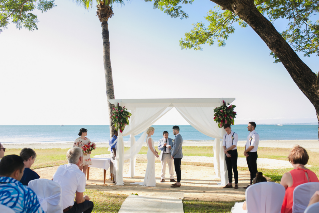 White wedding photoshoot at Hilton Fiji Beach Resort and Spa by Cheer Wedding Photography
