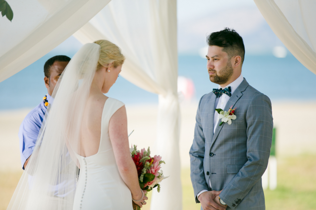 White wedding photoshoot at Hilton Fiji Beach Resort and Spa by Cheer Wedding Photography