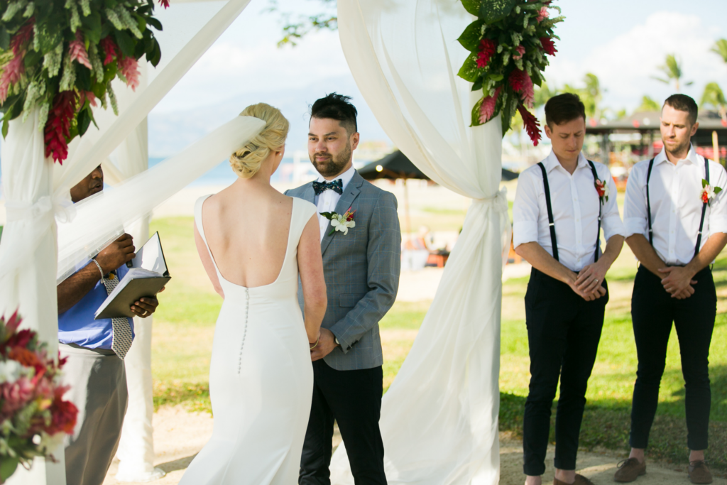 White wedding photoshoot at Hilton Fiji Beach Resort and Spa by Cheer Wedding Photography