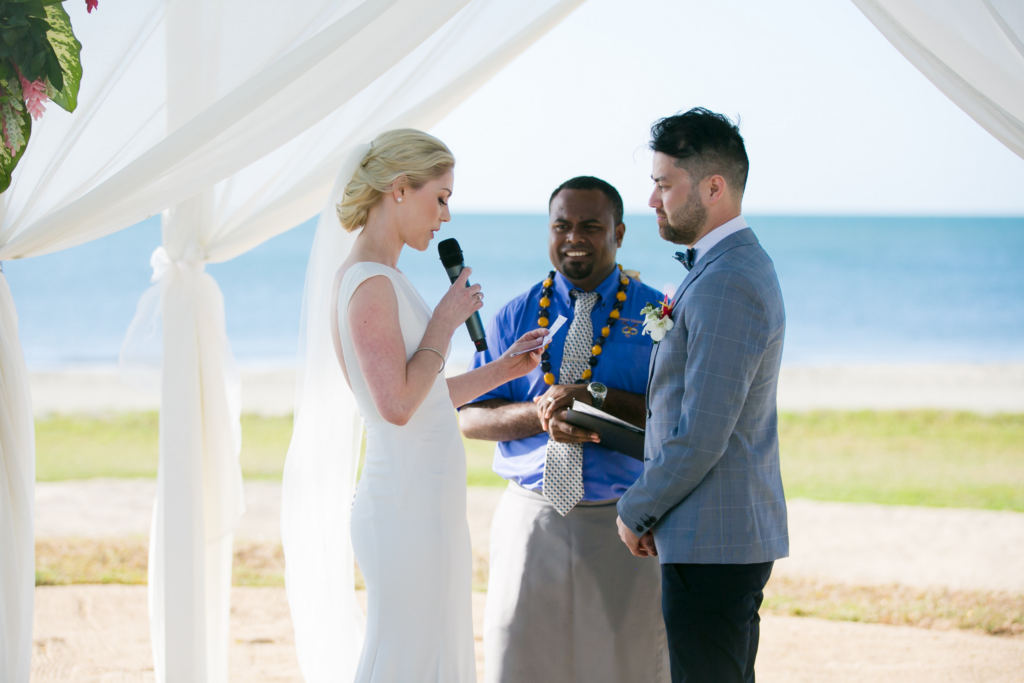 White wedding photoshoot at Hilton Fiji Beach Resort and Spa by Cheer Wedding Photography