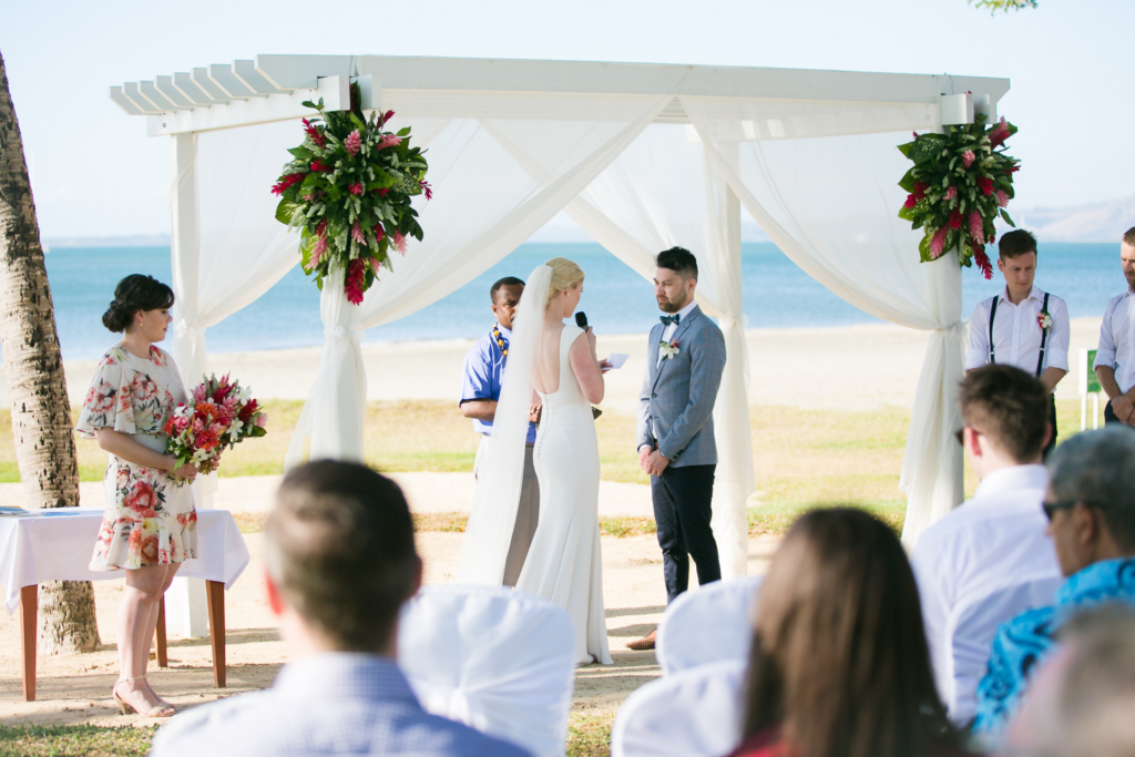 White wedding photoshoot at Hilton Fiji Beach Resort and Spa by Cheer Wedding Photography