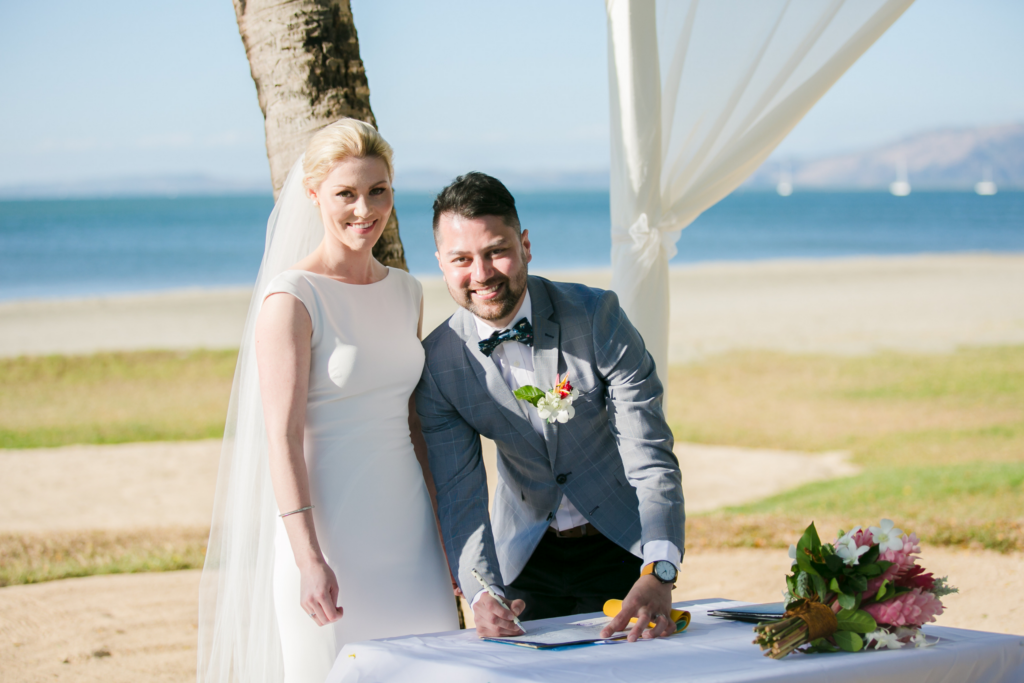 White wedding photoshoot at Hilton Fiji Beach Resort and Spa by Cheer Wedding Photography
