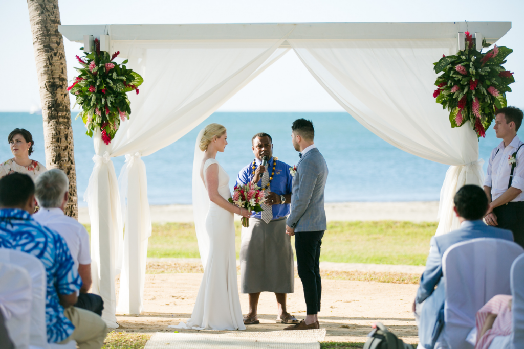 White wedding photoshoot at Hilton Fiji Beach Resort and Spa by Cheer Wedding Photography