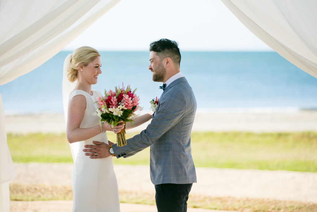 White wedding photoshoot at Hilton Fiji Beach Resort and Spa by Cheer Wedding Photography